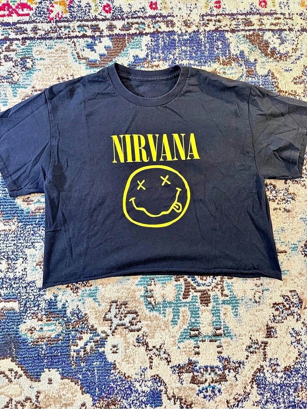 Nirvana Graphic crop top Tee in Black
